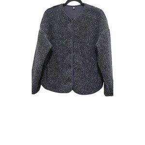 Uniqlo Women's Gray Whimsy Goth Grunge Fleece Jacket Rounded Hem Size S